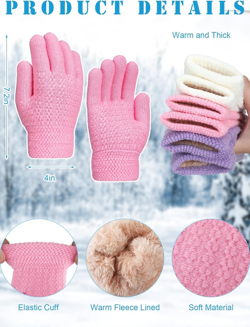 Chuarry 4 Pairs Kids Fleece Lined Gloves Winter Warm Knit Gloves for Girls Boys Cold Weather Supplies, 6-10 Years - Image 5